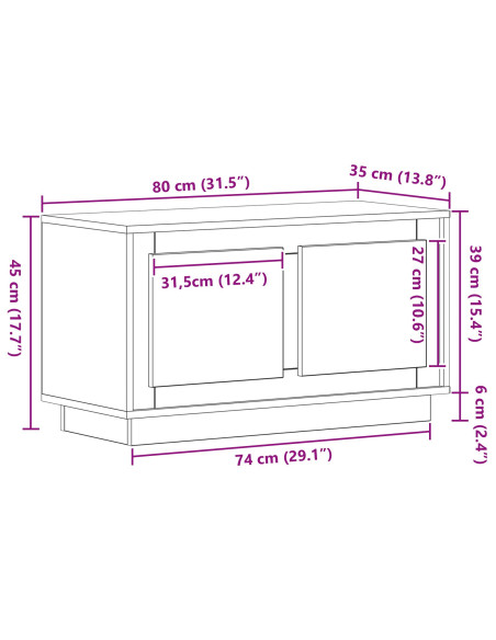 Mobile TV  Nero Rovere 80x35x45 cm Legno Ingegnerizzato