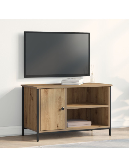 Mobile TV  in rovere artigianale 80x40x50 cm in legno ingegnerizzato e acciaio