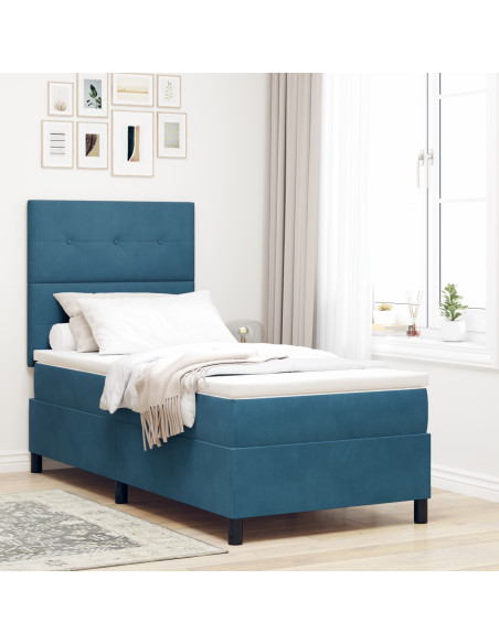 Letto con Rete a Doghe e Materasso Blu Scuro 100x200 cm Velluto