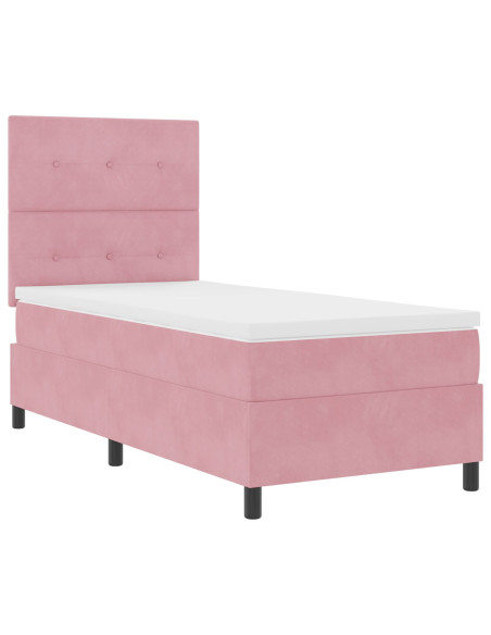 Letto Contenitore con Materasso Rosa 100x200 cm in Velluto