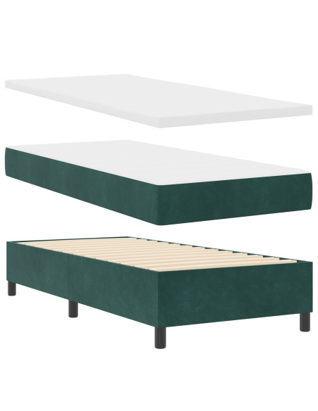 Letto Box Spring con Materasso Verde Scuro 100x200 cm Velluto