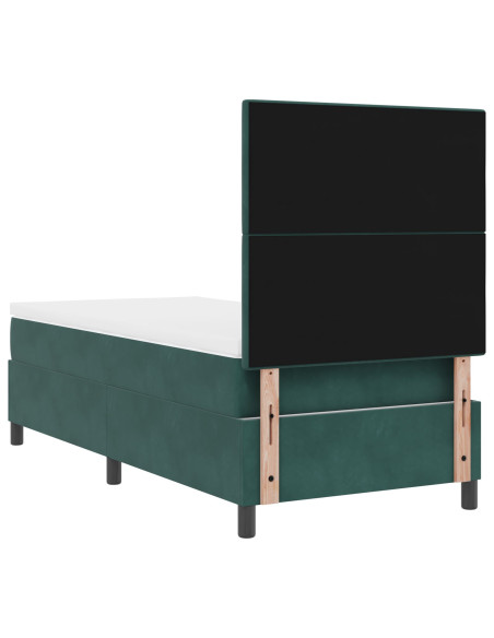Letto Box Spring con Materasso Verde Scuro 100x200 cm Velluto