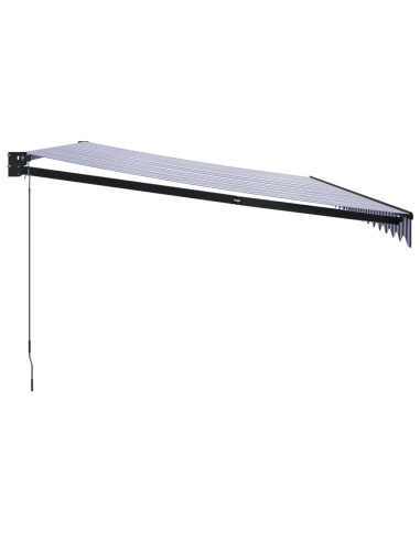 Tenda da Sole Retrattile Blu e Bianca 5x3 m Tessuto e Alluminio