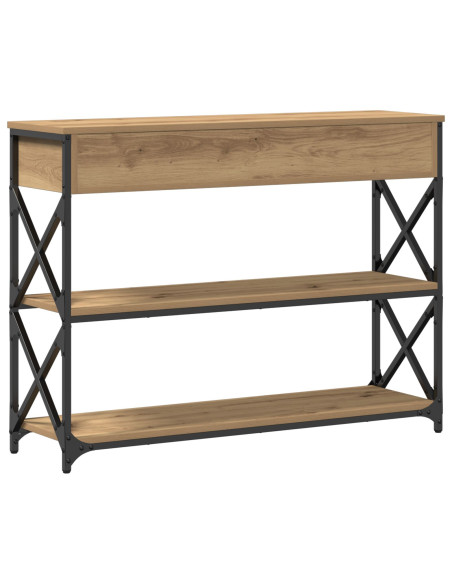 Tavolino in Rovere Artigianale 100x28x75 cm Legno Ingegnerizzato e Acciaio
