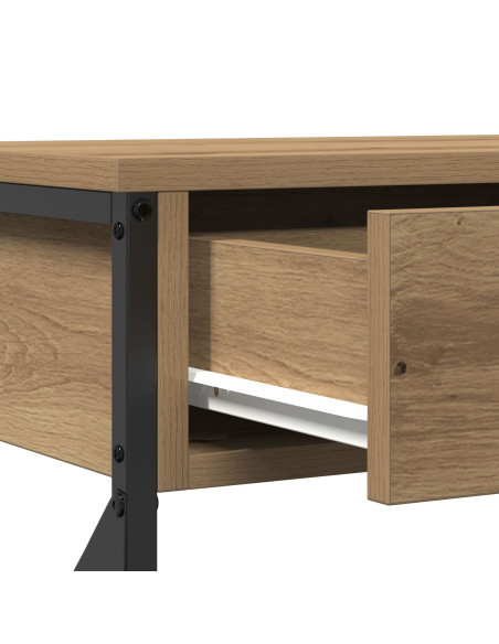 Tavolino in Rovere Artigianale 100x28x75 cm Legno Ingegnerizzato e Acciaio