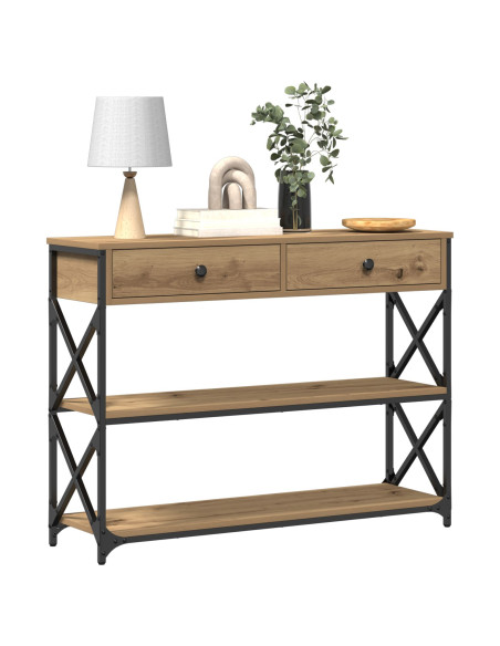 Tavolino in Rovere Artigianale 100x28x75 cm Legno Ingegnerizzato e Acciaio