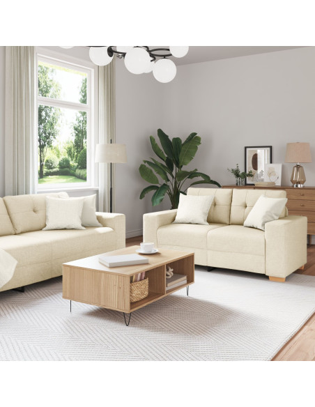 Divano 2 pcs Beige Tessuto misto lino