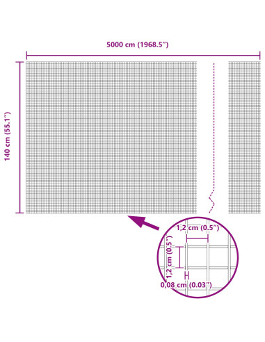 Recinzione con Posto Grigio 1,4 x 50 m Acciaio e PVC