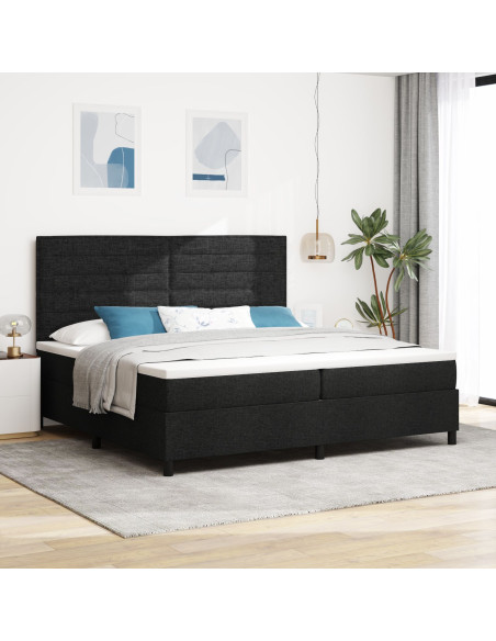 Letto con Box Spring e Materasso Nero 200x200 cm in Tessuto