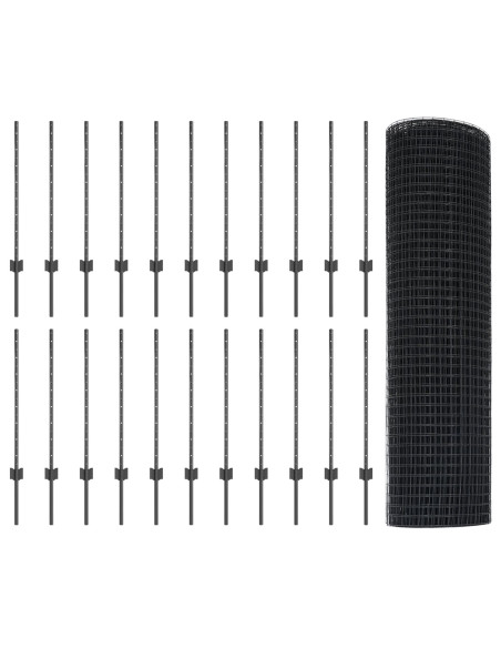 Recinzione con Posto Grigio 0,8 x 50 m Acciaio e PVC