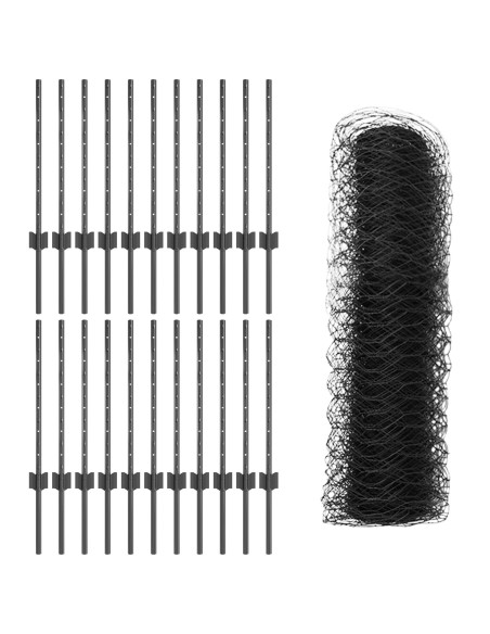 Pali da Recinto  11 pz U-Channel Grigio 60 cm Acciaio, Recinto Esagonale  Grigio 0.5x50 m Acciaio