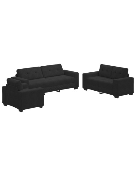 Set Divano 3 Pezzi con Cuscini Nero Velluto