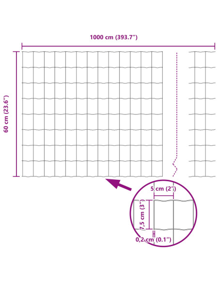 Recinzione Euro  con 5 Post Verde 0.6x10 m Acciaio