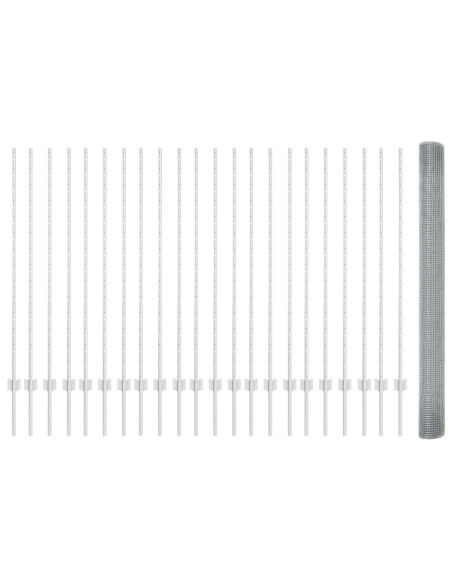 Recinzione in Filo Saldato  con 44 Pali a U Argento 1.4x50 m Acciaio