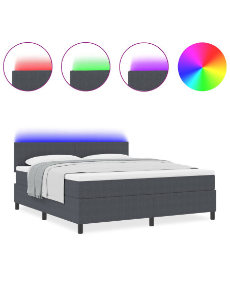 Letto con Rete a Molle  con Materasso & Luce LED Grigio Scuro Tessuto in Corduroy