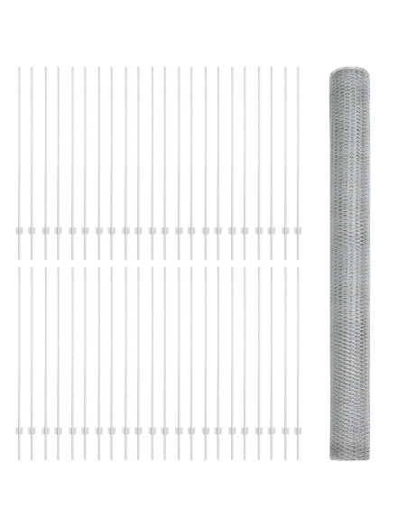 Pali di Recinzione  22 pz U-Channel 150 cm Acciaio Zincato, Recinzione Esagonale  1.5x100 m Acciaio Zincato