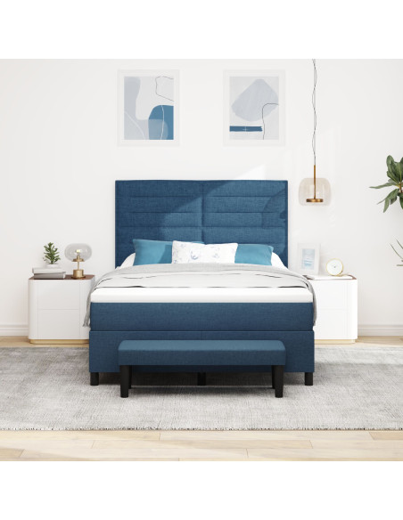 Letto a molle con materasso e panca blu 160x200 cm in tessuto