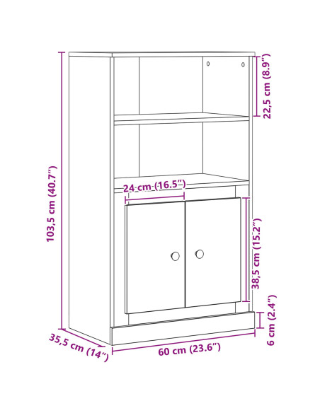 Mobile Alto  Nero Rovere 60x35.5x103.5 cm Legno ingegnerizzato