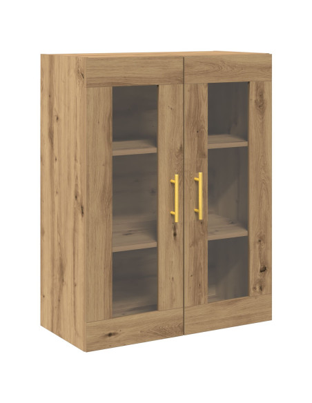 Mobile a muro con porte in vetro in rovere artigianale 69,5x34x90 cm