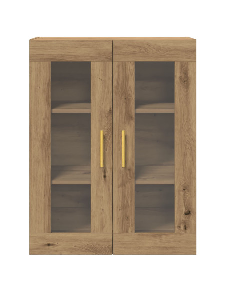Mobile a muro con porte in vetro in rovere artigianale 69,5x34x90 cm
