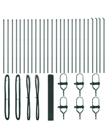 Recinzione Filo Saldato  con 13 Pali Verde 1x50 m Acciaio