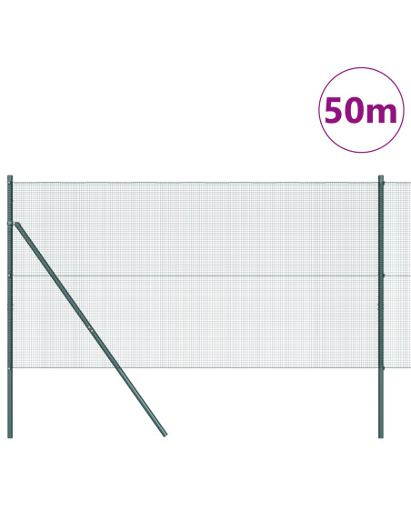 Recinzione in Rete Saldada  con 13 Pali Verde 1.5x50 m Acciaio