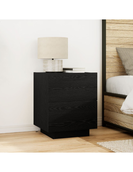 Comodini con Luci LED 2 pz Nero Rovere 45x40x55 cm