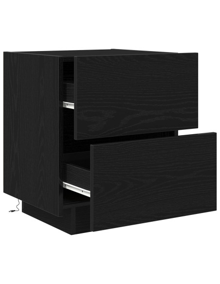 Comodini con Luci LED 2 pz Nero Rovere 45x40x55 cm