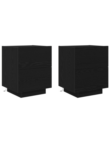 Comodini con Luci LED 2 pz Nero Rovere 45x40x55 cm