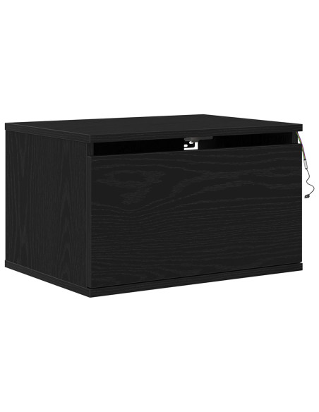 Comodino  con LED montato a parete in rovere nero 50x36x30 cm