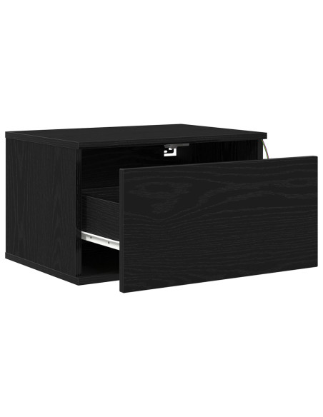Comodino  con LED montato a parete in rovere nero 50x36x30 cm