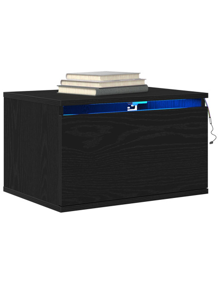 Comodino  con LED montato a parete in rovere nero 50x36x30 cm