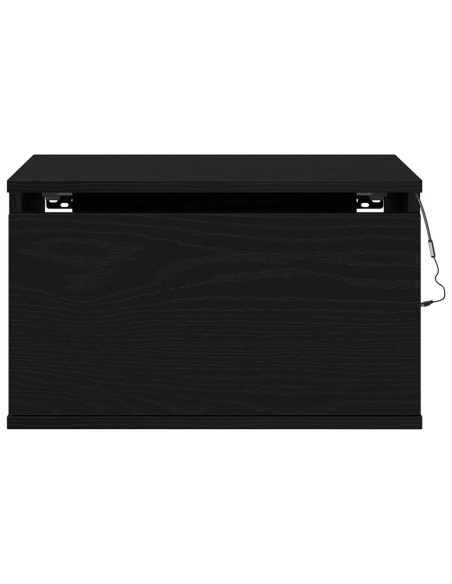Comodino  con LED montato a parete in rovere nero 50x36x30 cm