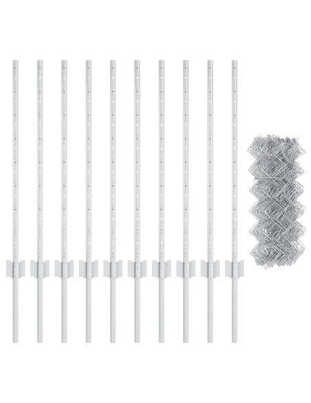 Recinzione a Maglie  con 10 U Posts Argento 0.8x10 m Acciaio