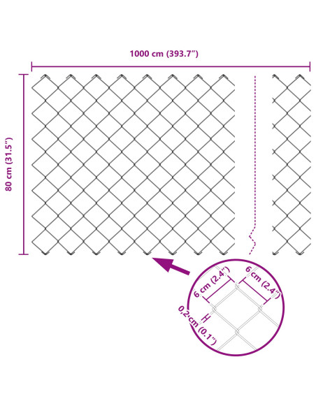 Recinzione a Maglie  con 10 U Posts Argento 0.8x10 m Acciaio