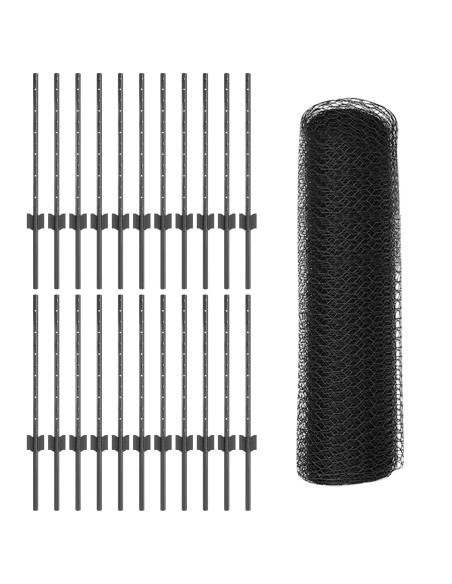 Posti per Recinto  11 pz U-Channel Grigio 60 cm Acciaio, Recinzione Esagonale  Grigia 0,5x50 m Acciaio