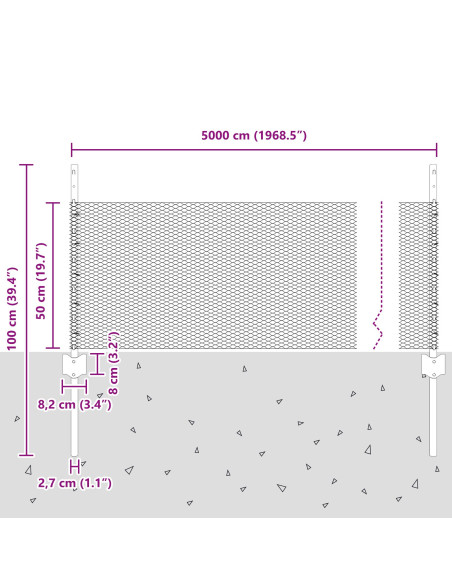 Recinzione con Posto Grigio 0,5 x 50 m Acciaio e PVC