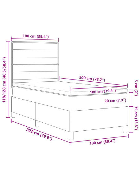 Struttura Letto  con Materasso Grigio Chiaro Tessuto 100 x 200 cm