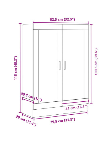 Armadio per Libri Rovere Nero 82,5 x 30,5 x 115 cm