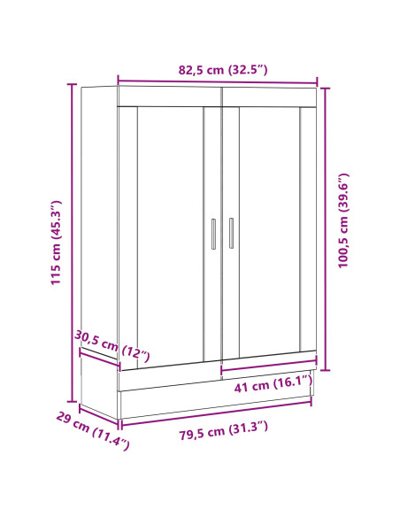 Armadio per Libri Rovere Nero 82,5 x 30,5 x 115 cm