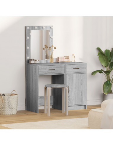 Set da Toeletta a 2 pezzi con LED in legno ingegnerizzato grigio sonoma
