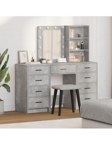 Set da Toeletta in 3 Pezzi con LED - Grigio Cemento Legno Ingegnerizzato