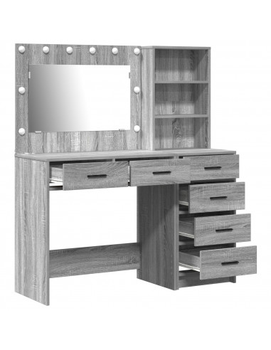 Set di 2 tolette  con LED in legno ingegnerizzato grigio sonoma