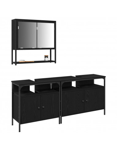 Set di mobili da bagno  3 pezzi Rovere Nero Legno ingegnerizzato