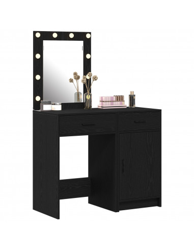Set di Tavoli da Trucco 2 Pezzi  con LED in Legno Ingegnerizzato Nero