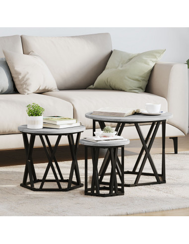 Set di Tavolini Impilabili 3 pcs Grigio Sonoma Legno Ingegnerizzato