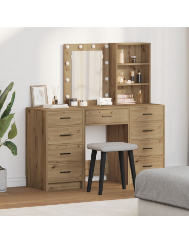Set di Toeletta da 3 Pezzi con LED in Legno Ingegnerizzato Rovere Artigianale