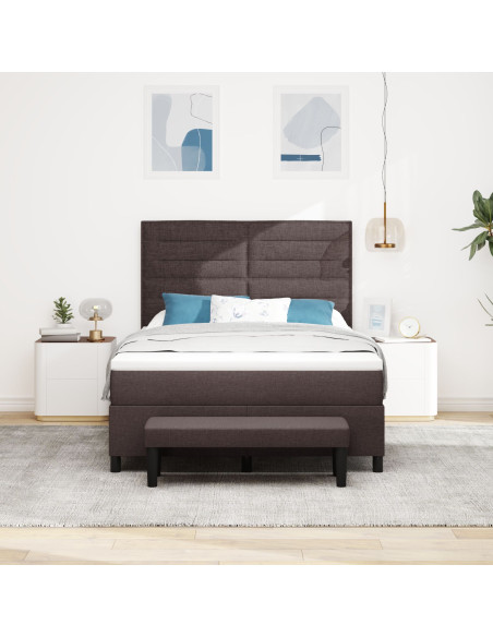 Letto a molle  con materasso e panchina marrone scuro 160x200 cm tessuto