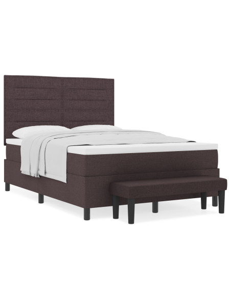 Letto a molle  con materasso e panchina marrone scuro 160x200 cm tessuto