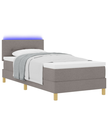 Letto Box Spring  con Materasso & LED Tortora 100x200 cm Tessuto